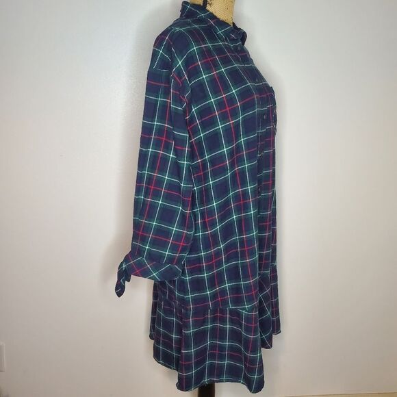 Gap Ruffle Hem Plaid Shirtdress Size L - Picture 6 of 14